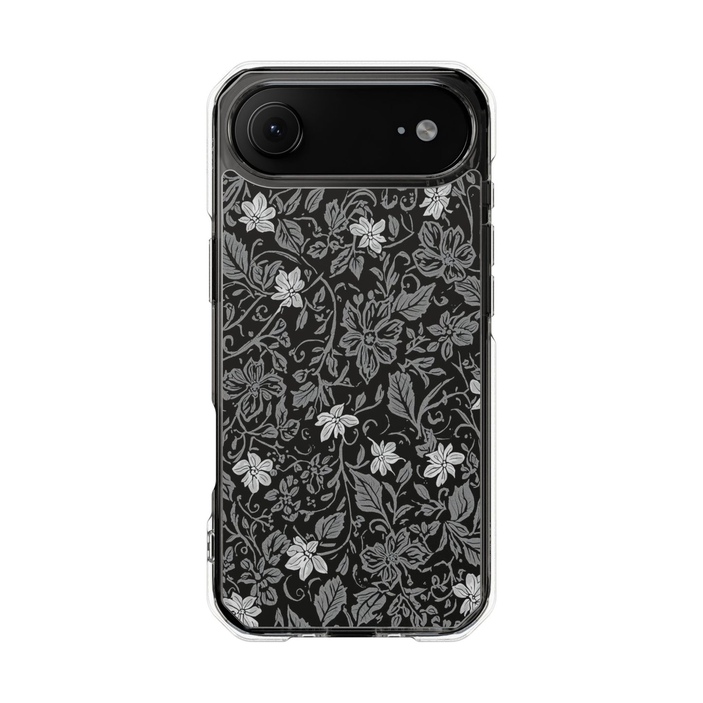 Clear Magnetic Phone Case — Black Floral Vine Design