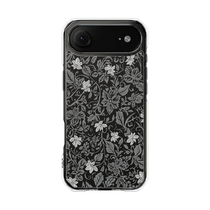 Clear Magnetic Phone Case — Black Floral Vine Design