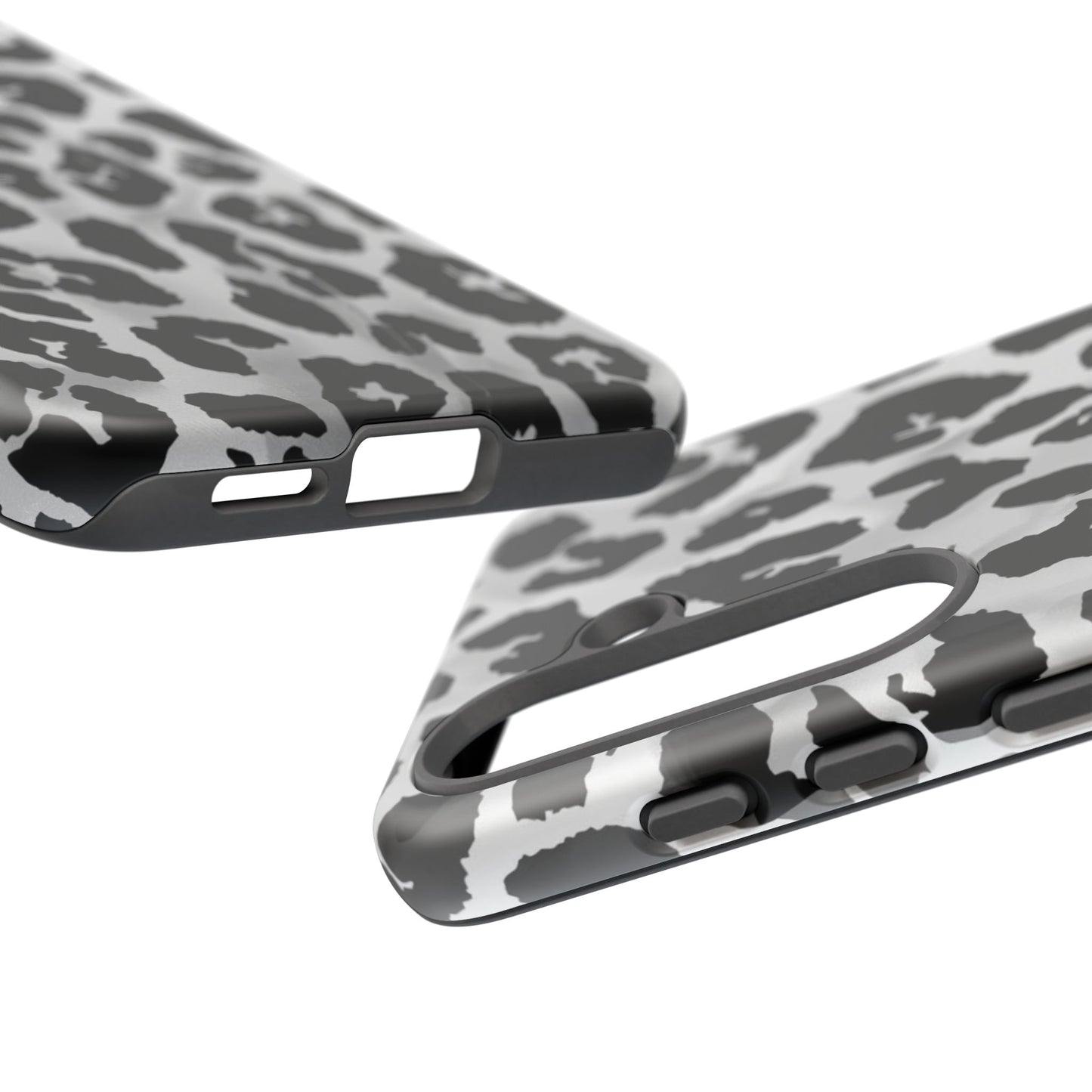 Leopard Print Tough Phone Case – Black & White Animal Pattern Protective Cover