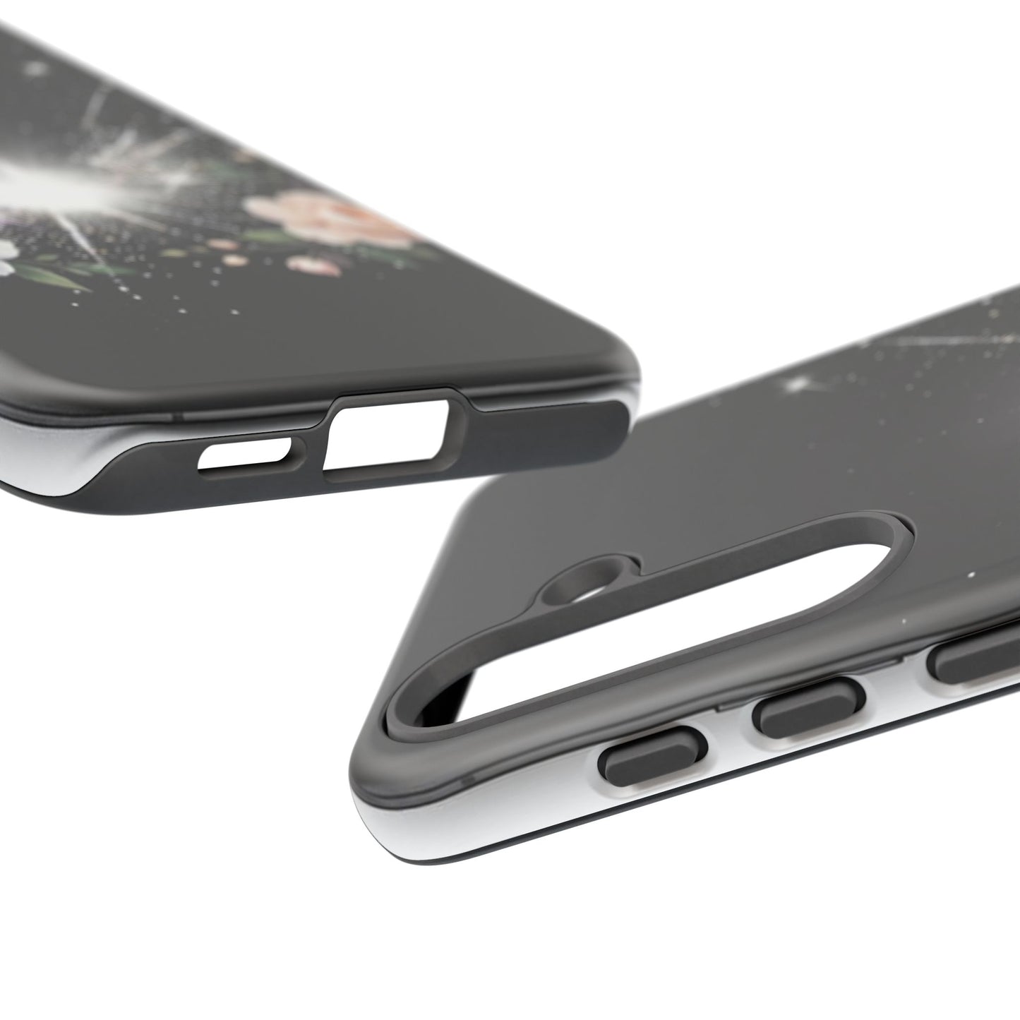 Floral Burst Phone Case — Protective Black Sparkle Design