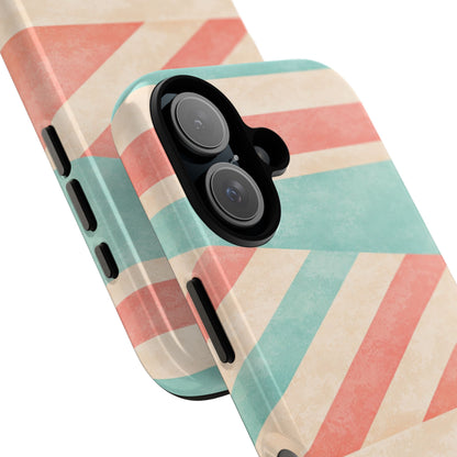 Pastel Stripes Tough Phone Case – Retro Coral & Teal Protective Cover