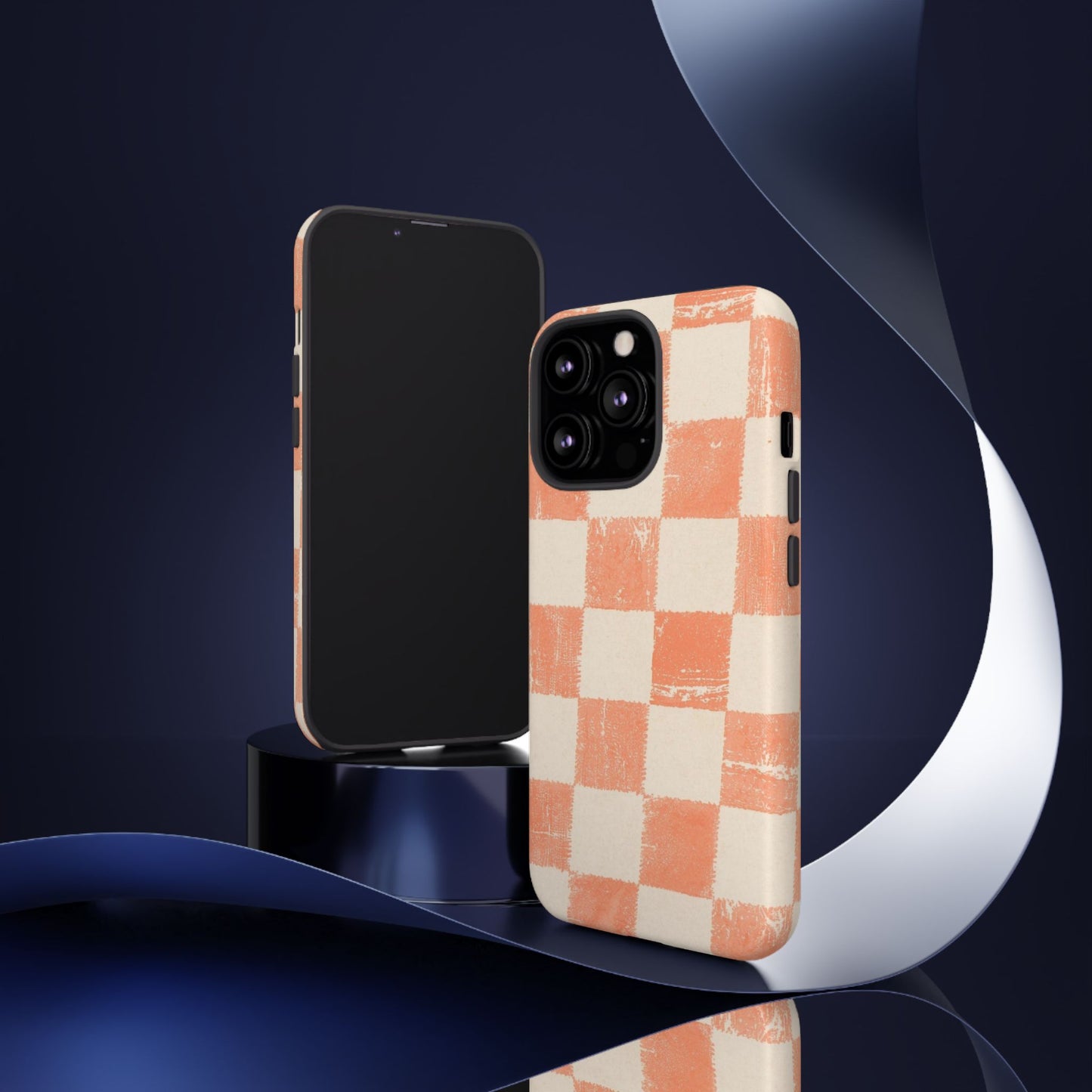 Peach Checkerboard Tough Phone Case — Retro Distressed Grid Design
