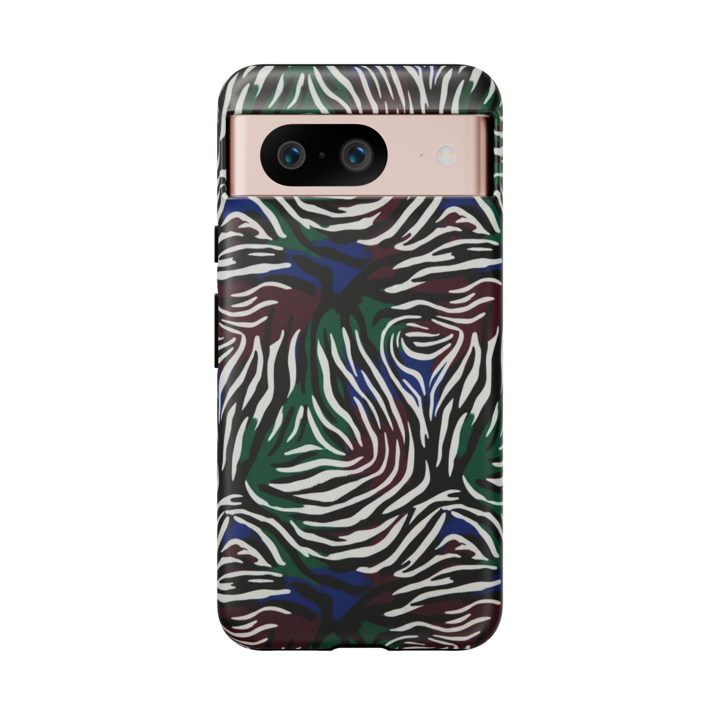 Zebra Camo Tough Phone Case – Green & Blue Animal Print Protective Cover
