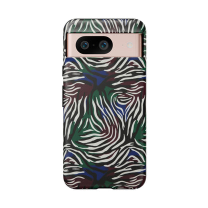Zebra Camo Tough Phone Case – Green & Blue Animal Print Protective Cover