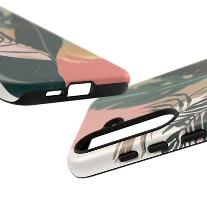 Tropical Leaf Tough Phone Case — Abstract Pink & Green Botanical Protective Cover