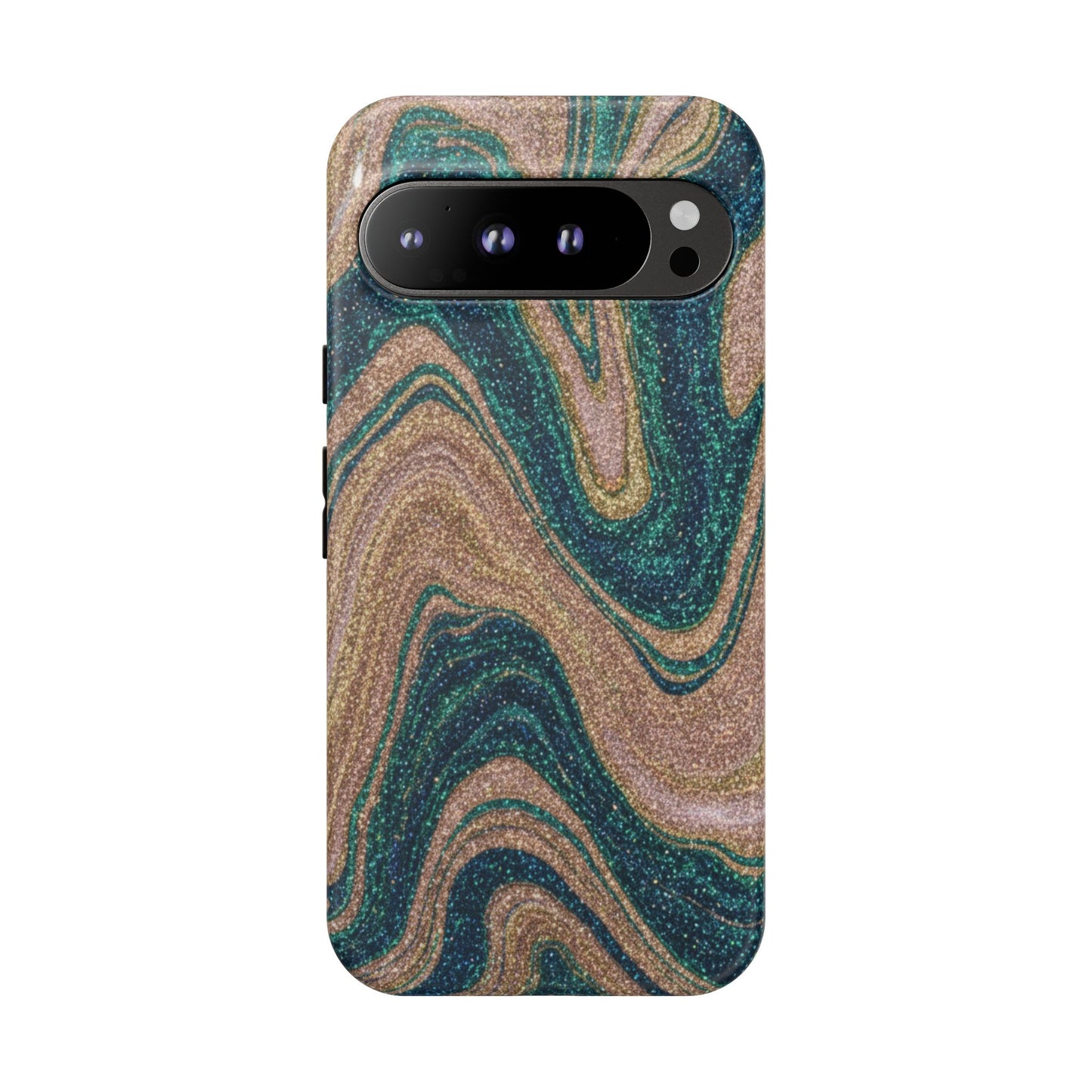 Marbled Teal & Gold Phone Case — Glitter Swirl Tough Case