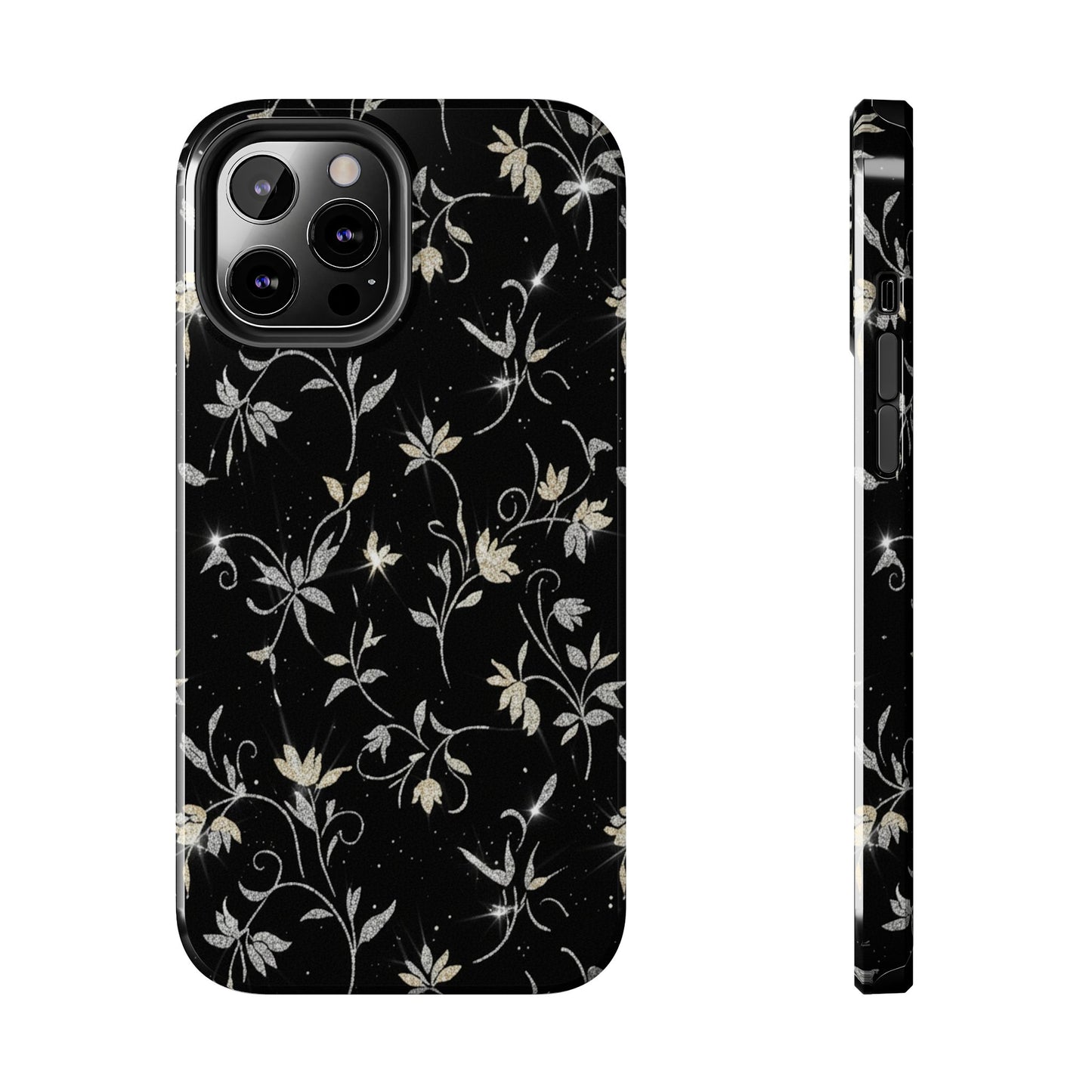 Floral Noir Tough Phone Case — Vintage Black Botanical Protective Cover