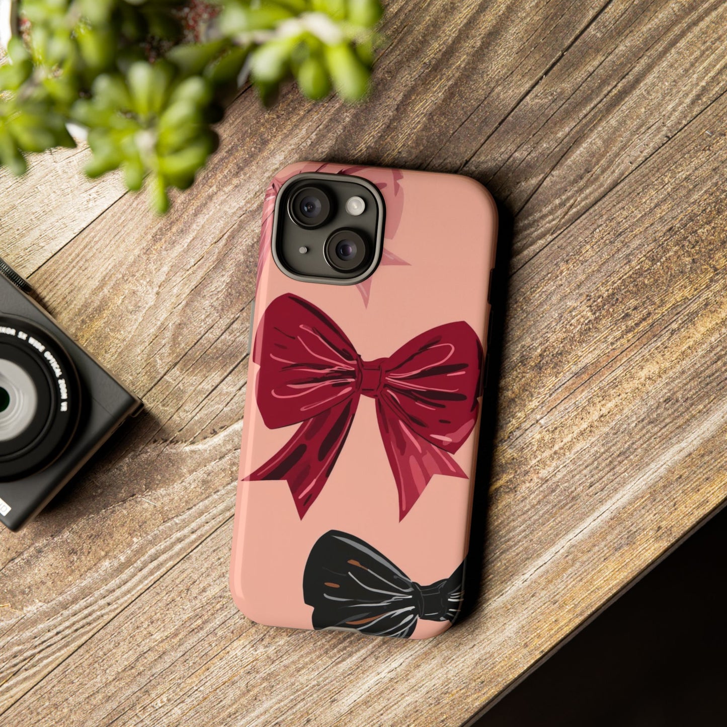 Bow Pattern Tough Phone Case — Pink, Red & Black Decorative Bows