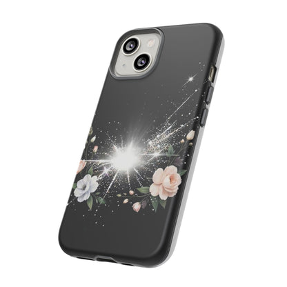 Floral Burst Phone Case — Protective Black Sparkle Design