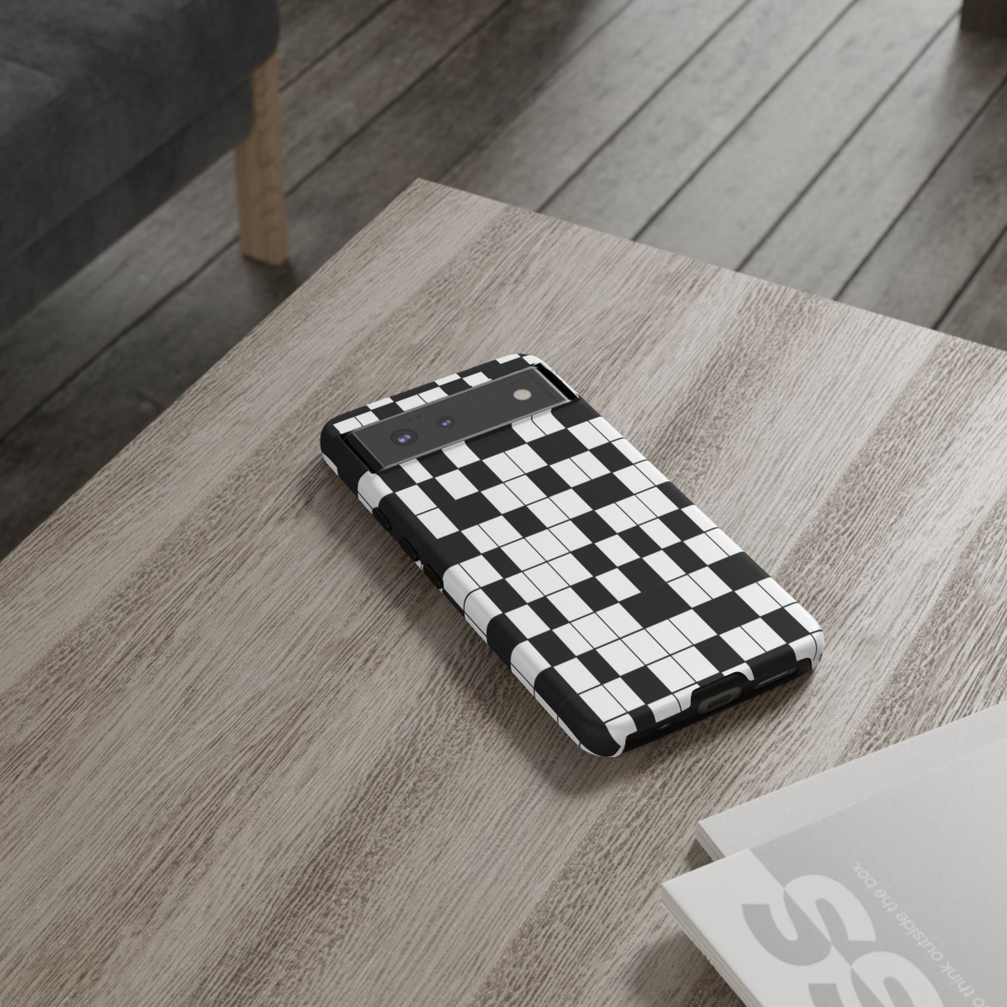 Crossword Grid Phone Case — Black & White Puzzle Pattern Tough Phone Cover