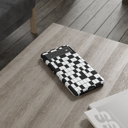 Crossword Grid Phone Case — Black & White Puzzle Pattern Tough Phone Cover