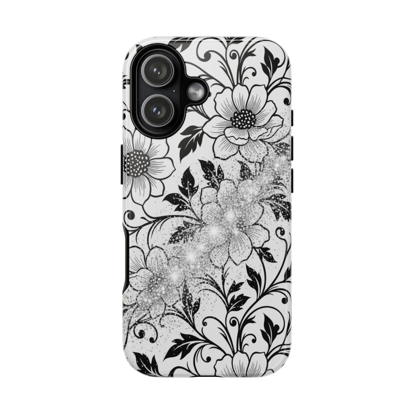 Floral Lace Phone Case — Black & White Vintage Flower Protective Case