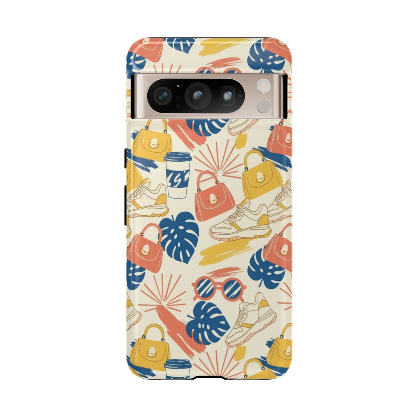 Tough Cases: Retro Summer Pattern Phone Case – Sunglasses, Sneakers & Tropical Leaves