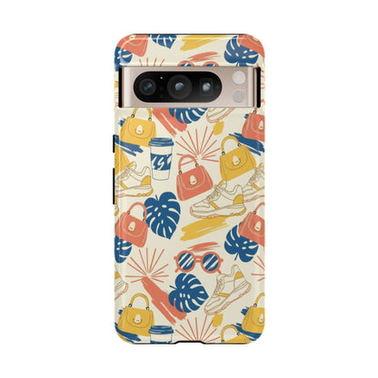 Tough Cases: Retro Summer Pattern Phone Case – Sunglasses, Sneakers & Tropical Leaves
