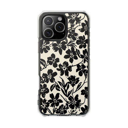 Clear Magnetic Phone Case — Black Floral Silhouette Design