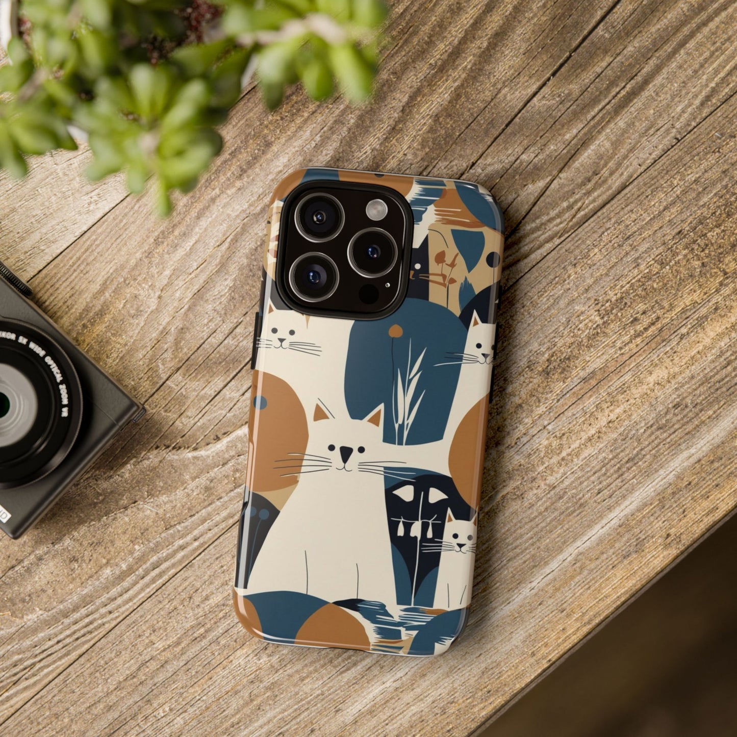 Cat Pattern Phone Case – Retro Abstract Cats Protective iPhone Cover