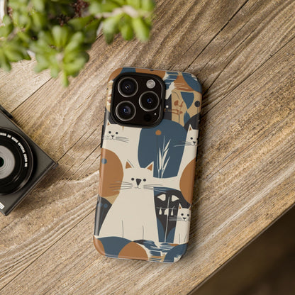 Cat Pattern Phone Case – Retro Abstract Cats Protective iPhone Cover