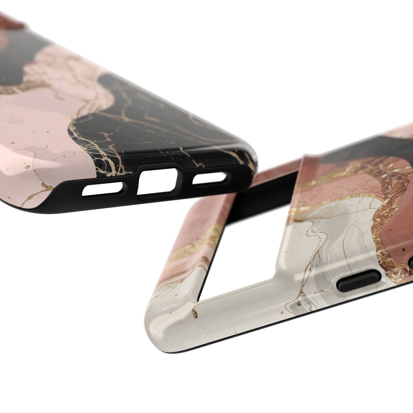 Marbled Rose Gold Phone Case — Abstract Pink & Black Protective Tough Case