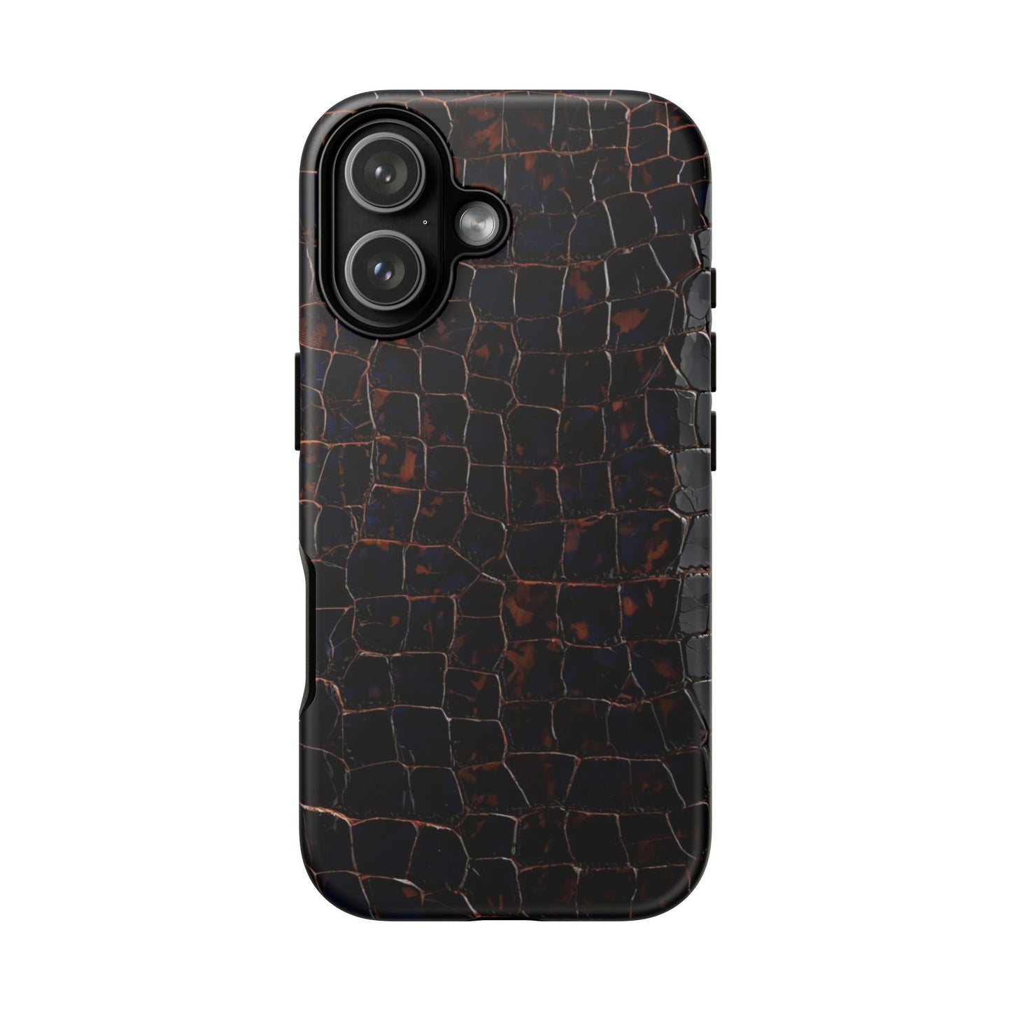 Croc-Embossed Tough Phone Case — Shockproof Black Alligator Texture