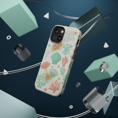 Sea Shells Magnetic Impact Phone Case — Pastel Coral & Teal Beach Design