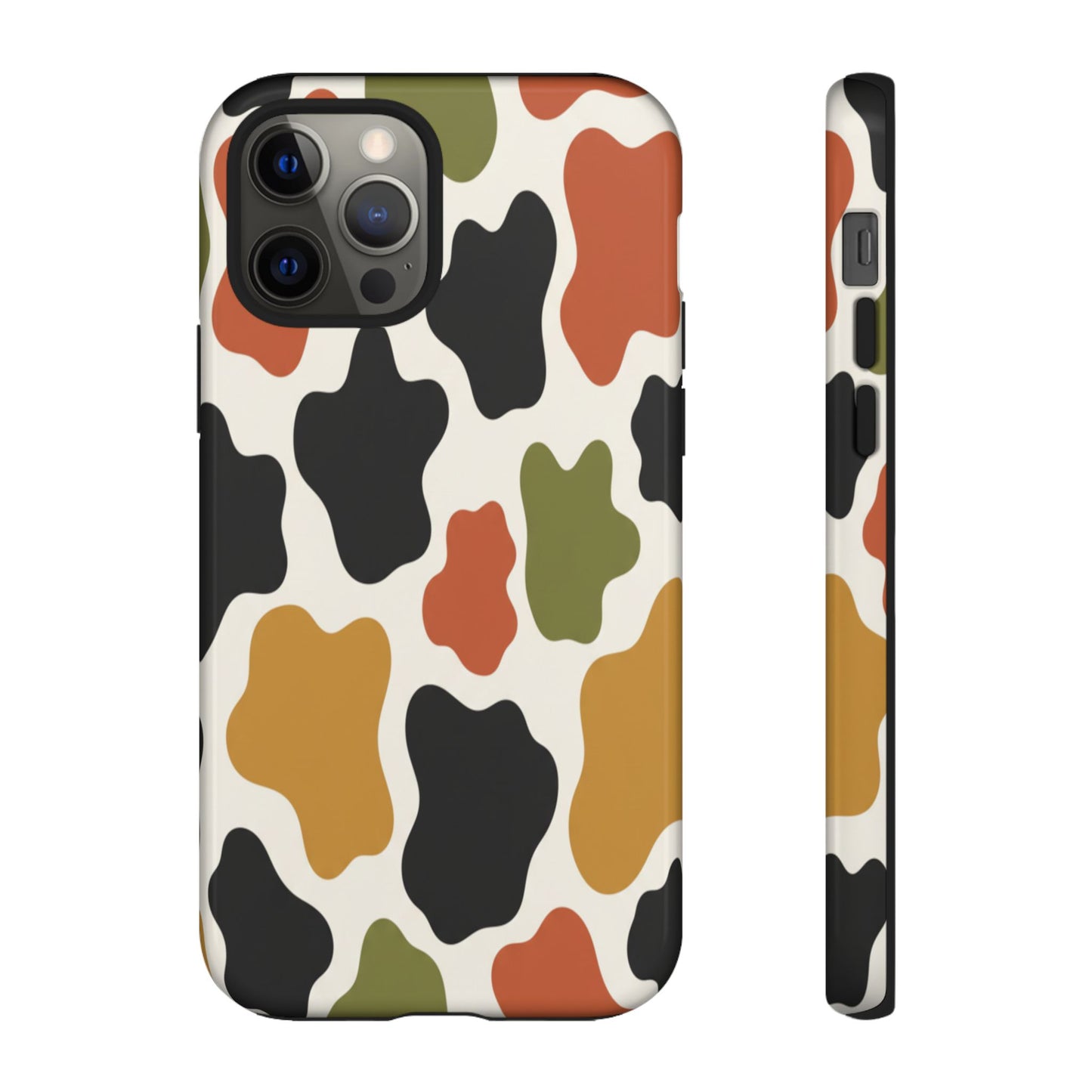 Camouflage Pattern Tough Phone Case – Retro Olive, Rust & Mustard Protective Cover