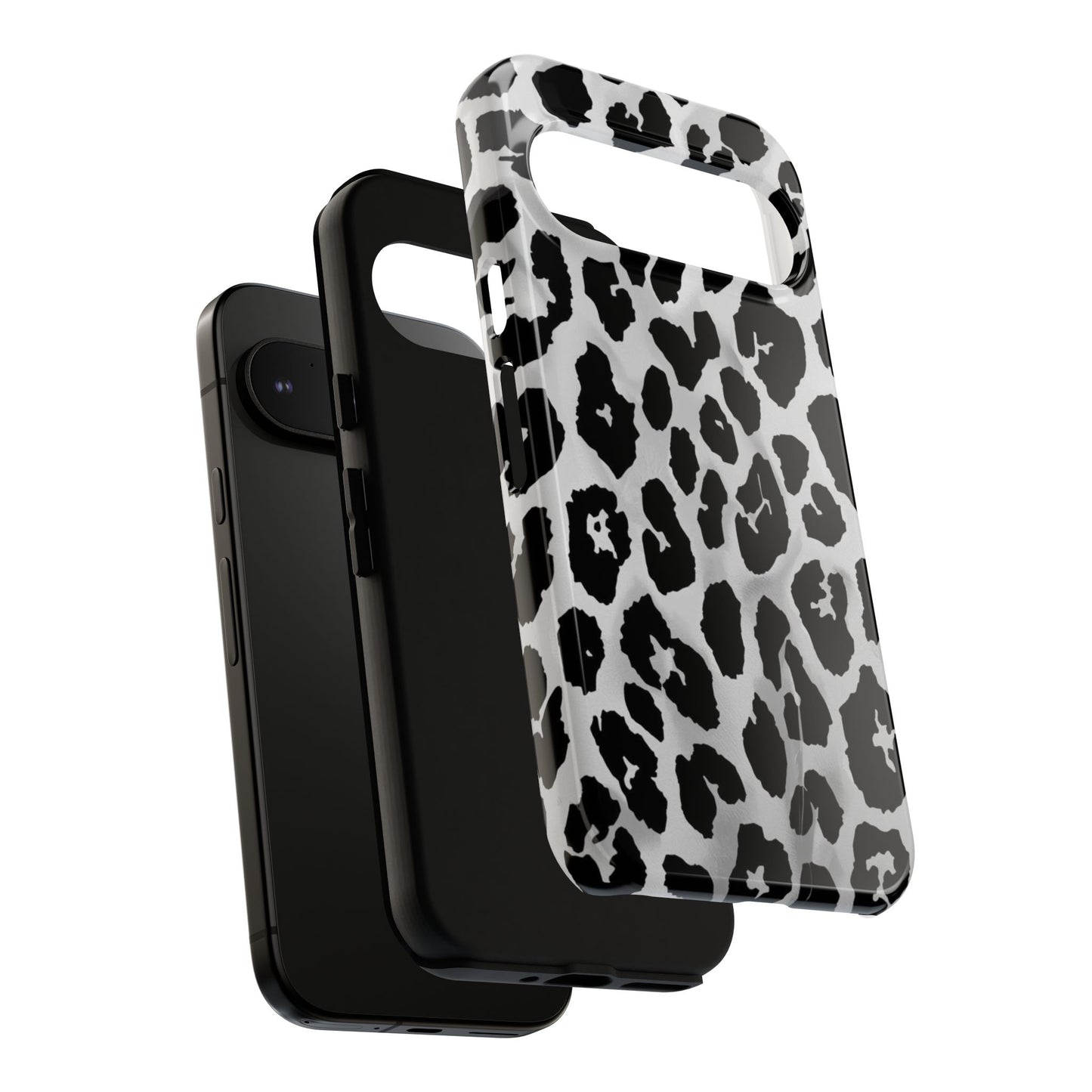 Leopard Print Tough Phone Case – Black & White Animal Pattern Protective Cover