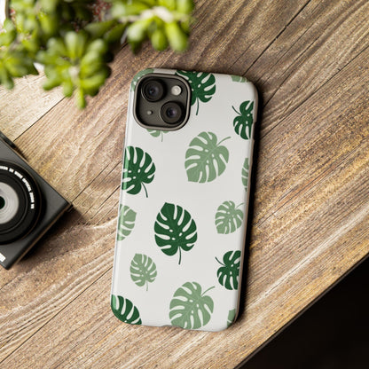 Monstera Leaf Tough Phone Case – Tropical Green Palm Pattern Protective Cover