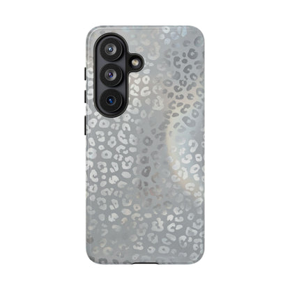 Grey Leopard Print Tough Phone Case — Durable Protective iPhone Cover