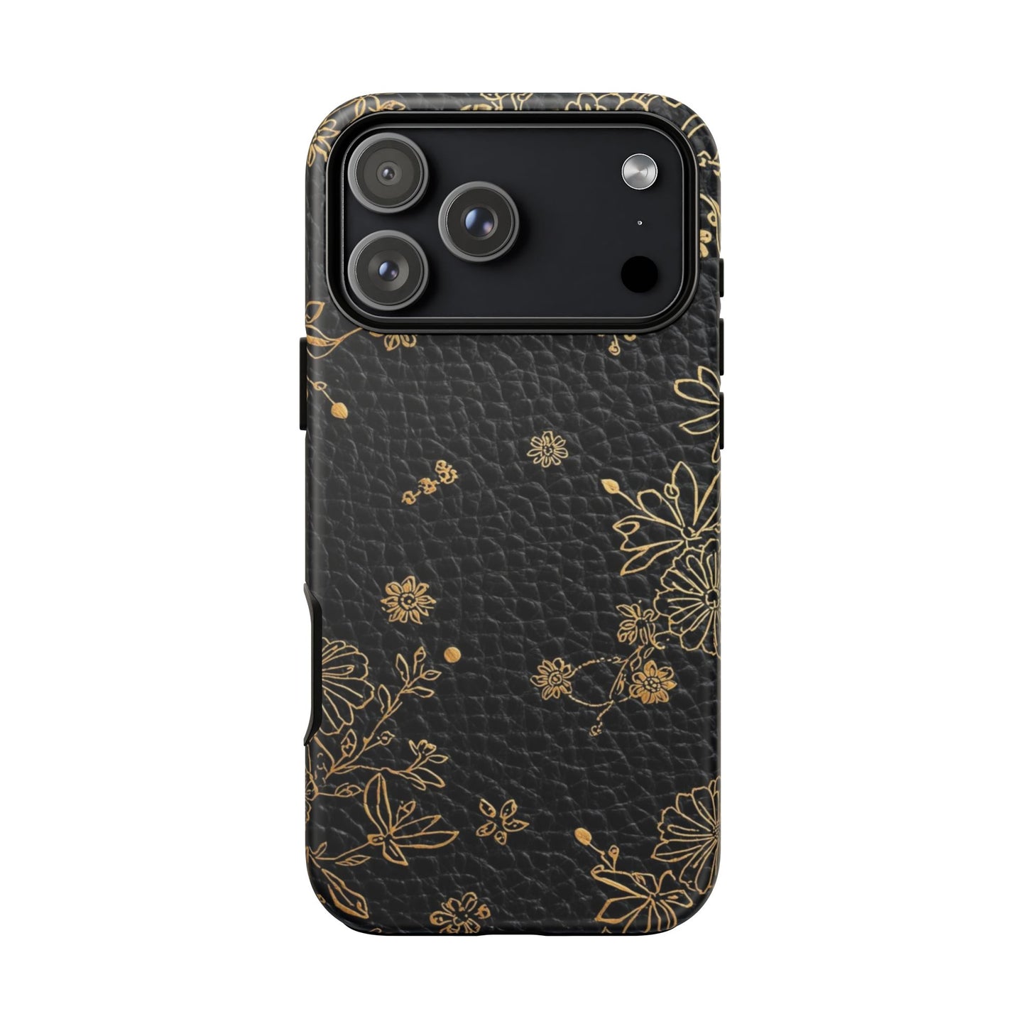 Floral Gold Foil Leather Texture Tough Phone Case