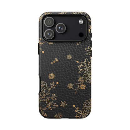Floral Gold Foil Leather Texture Tough Phone Case
