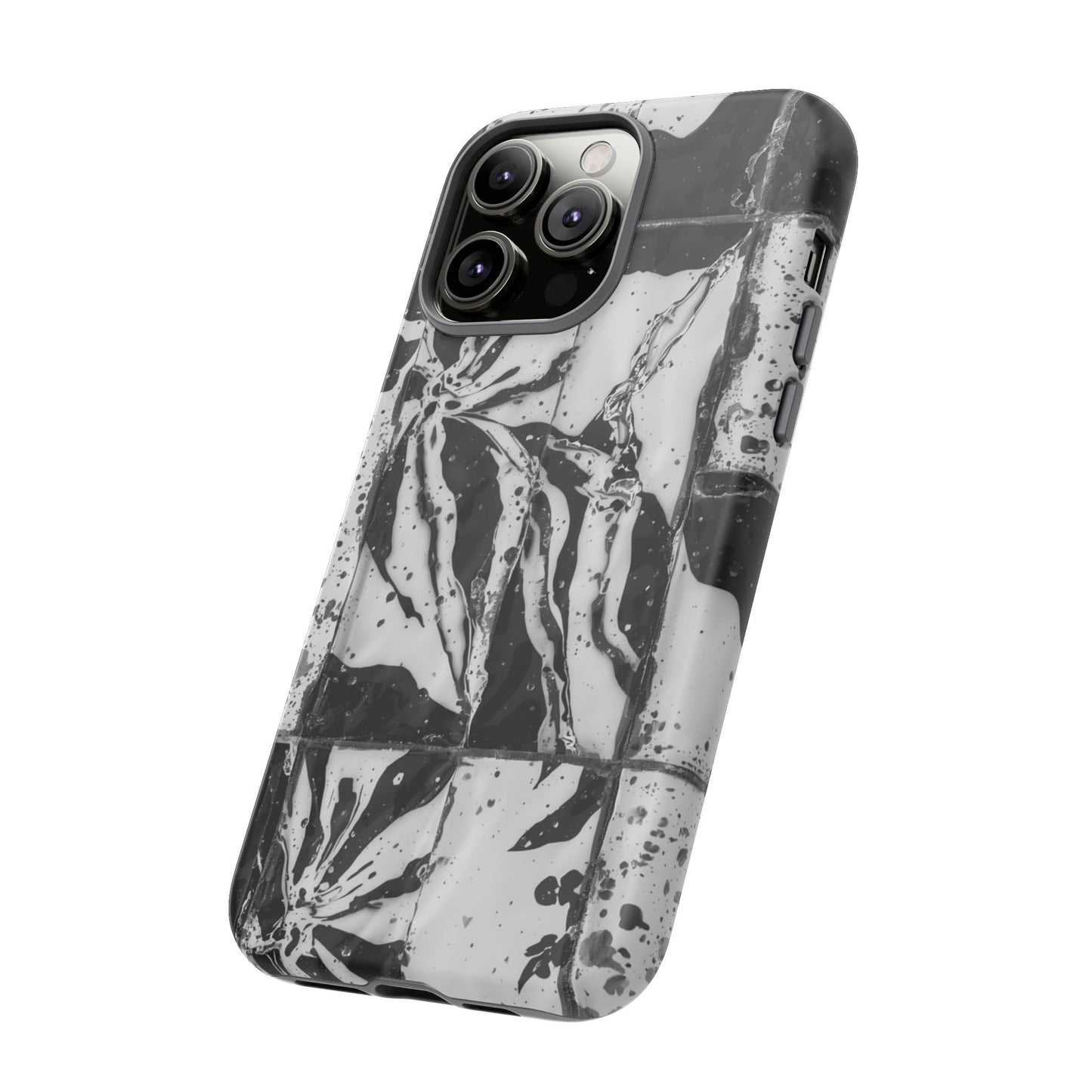 Monochrome Tile Floral Tough Phone Case