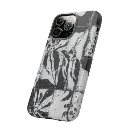 Monochrome Tile Floral Tough Phone Case