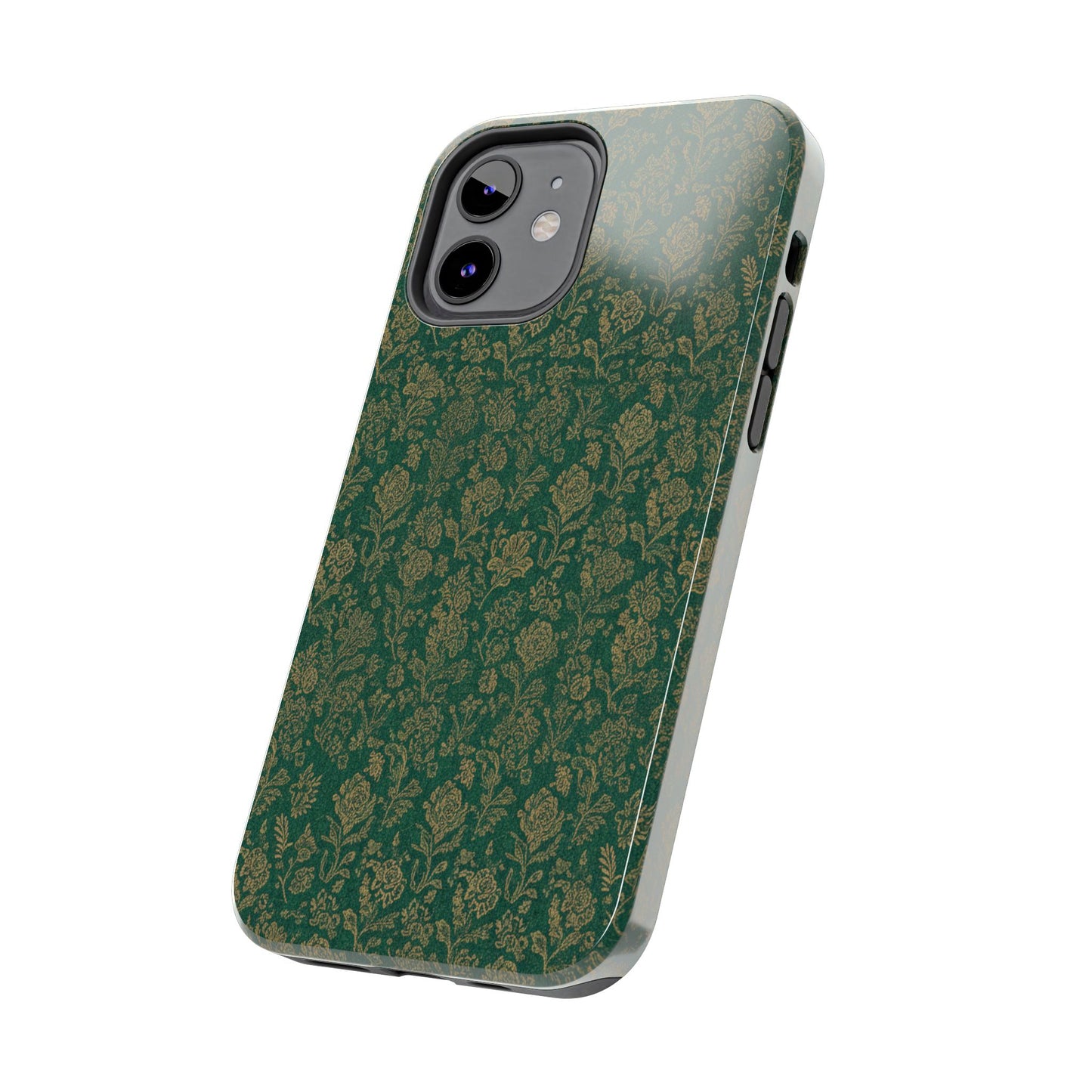 Vintage Floral Tough Phone Case — Green Damask Protective Cover