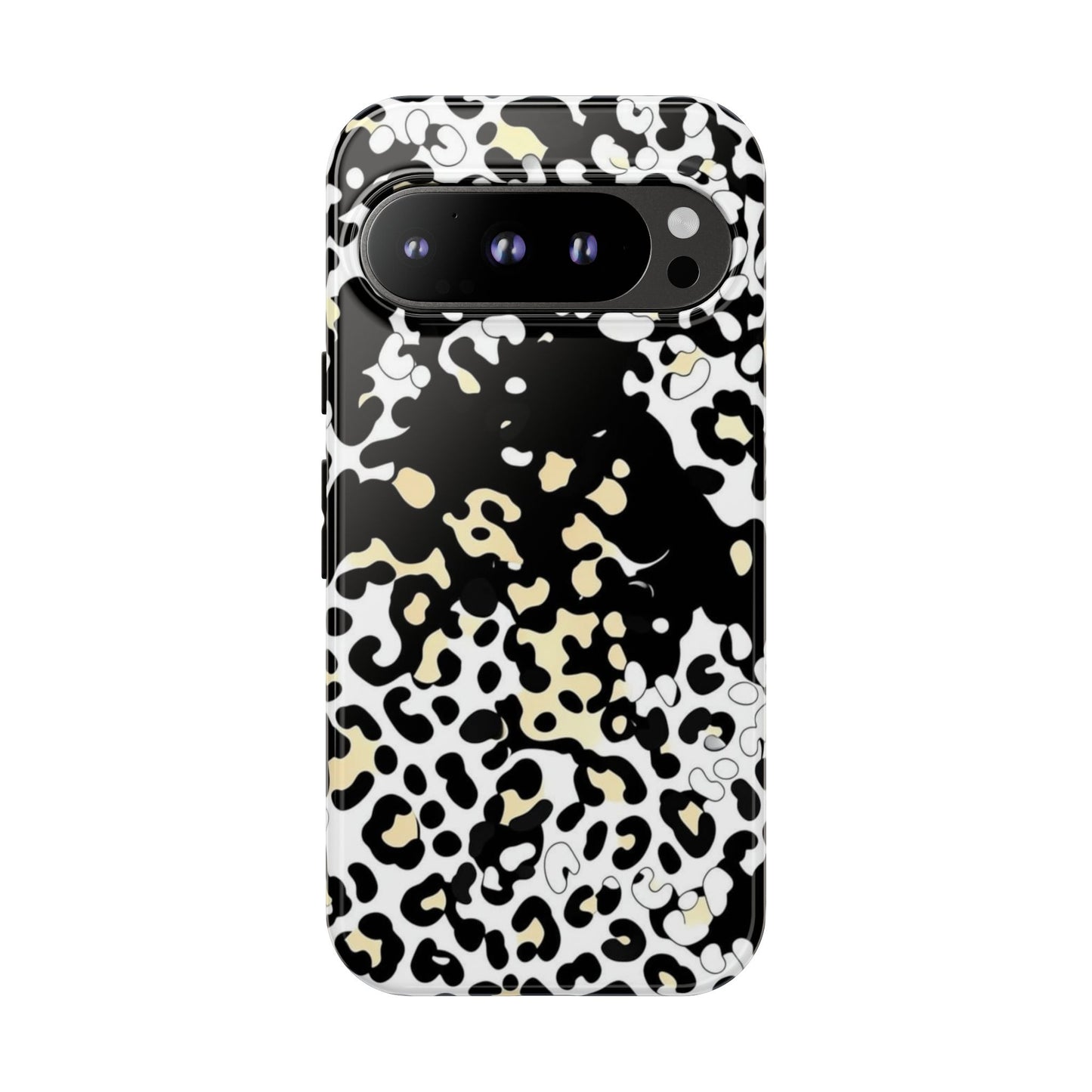 Leopard Splash Tough Phone Case — Black & Cream Animal Print Protective Cover