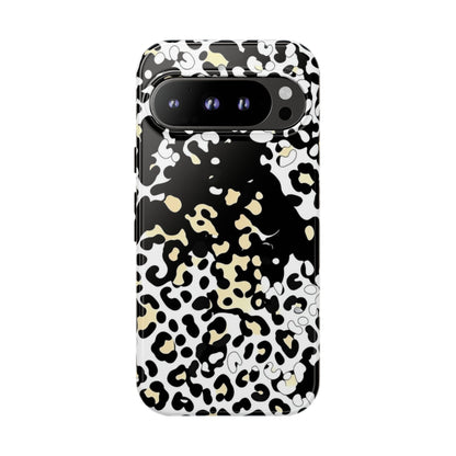 Leopard Splash Tough Phone Case — Black & Cream Animal Print Protective Cover