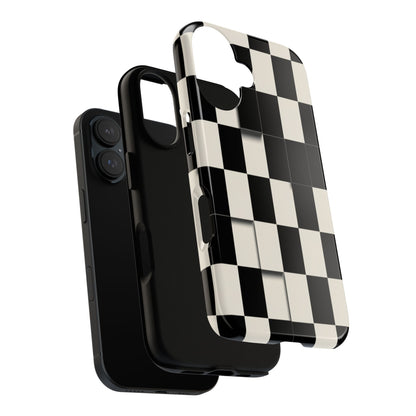 Checkerboard Tough Phone Case — Classic Black & Cream Grid Protective Cover