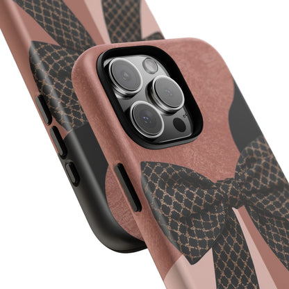 Bow Stripe Tough Phone Case – Pink Mauve Protective Cover