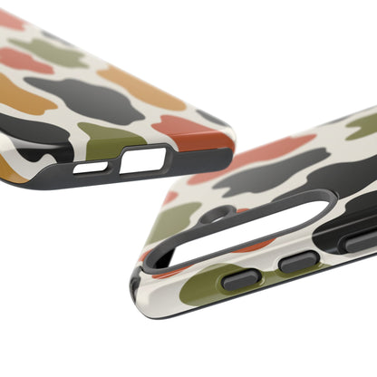 Camouflage Pattern Tough Phone Case – Retro Olive, Rust & Mustard Protective Cover