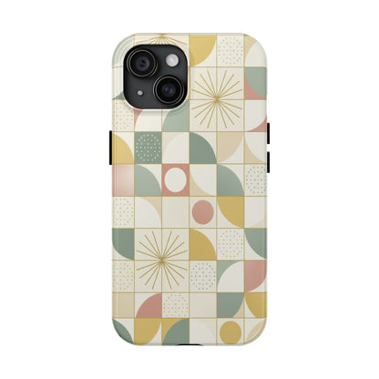 Retro Geometric Tough Phone Case — Pastel Midcentury Pattern