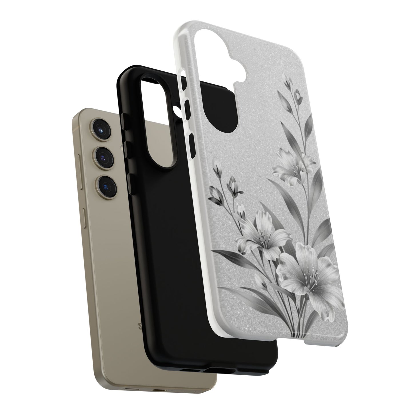 Floral Monochrome Phone Case — Elegant Black & White Lily Design