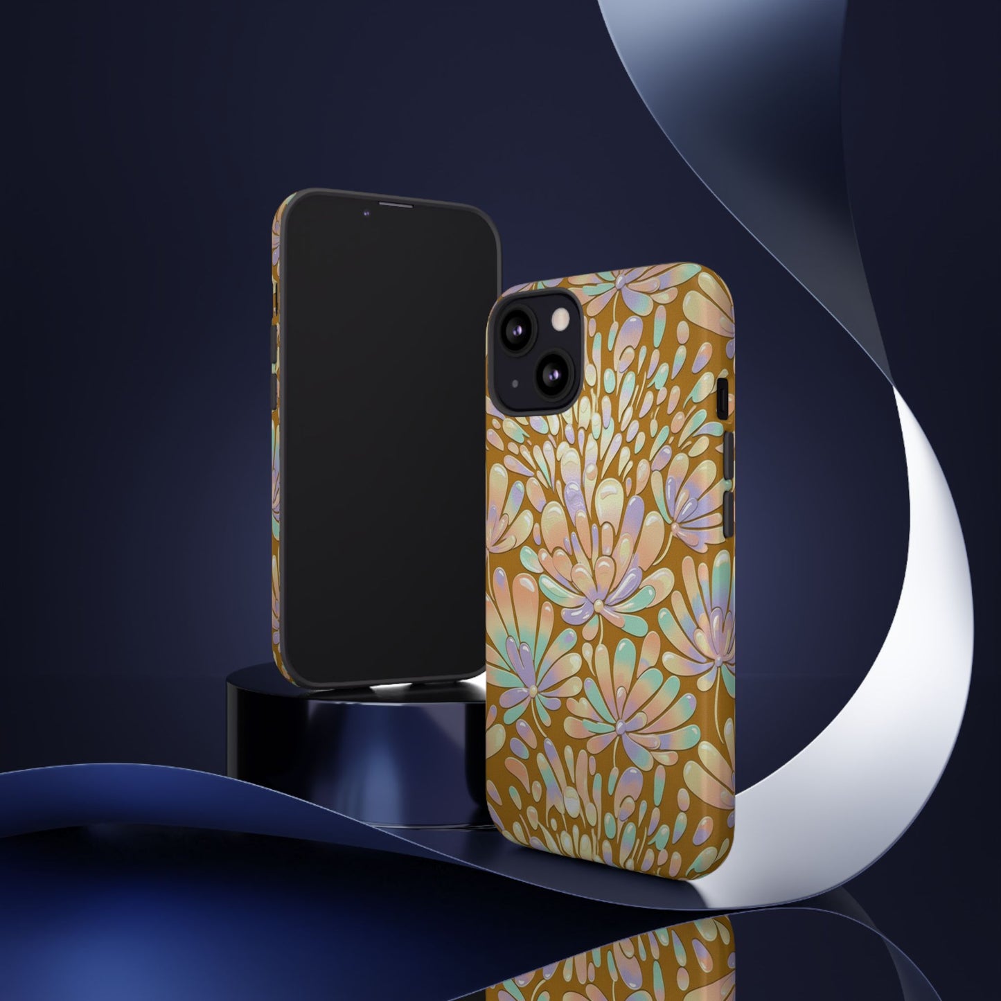 Floral Burst Tough Phone Case – Gold Pastel Botanical Protection