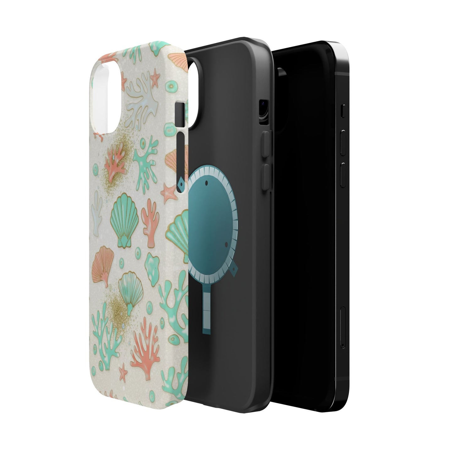 Sea Shells Magnetic Impact Phone Case — Pastel Coral & Teal Beach Design