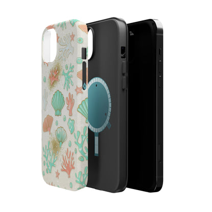 Sea Shells Magnetic Impact Phone Case — Pastel Coral & Teal Beach Design