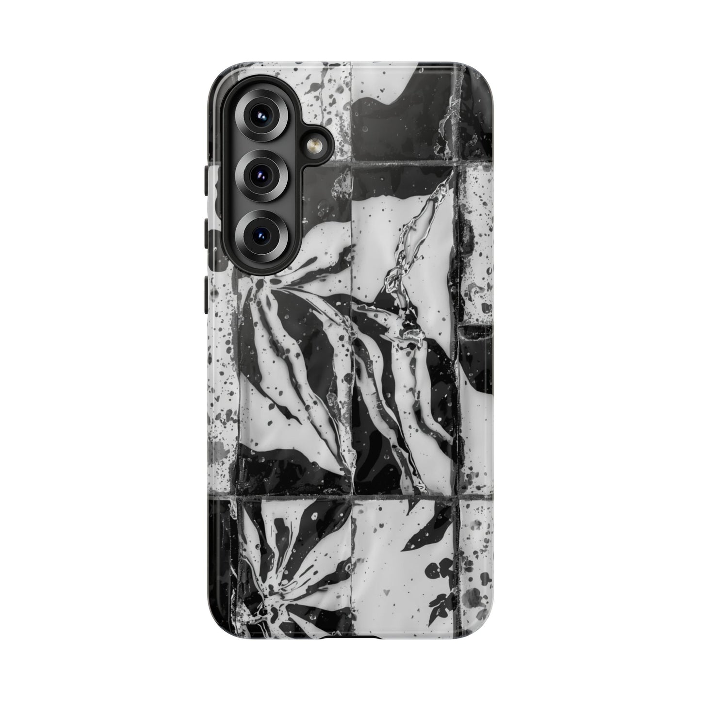 Monochrome Tile Floral Tough Phone Case