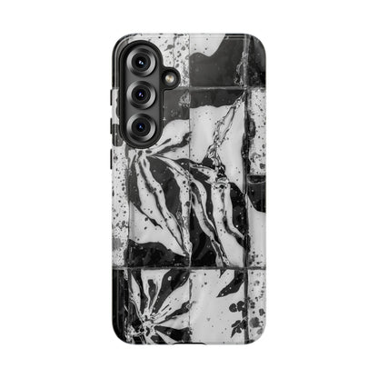 Monochrome Tile Floral Tough Phone Case
