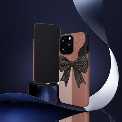 Bow Stripe Tough Phone Case – Pink Mauve Protective Cover
