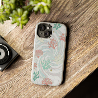Seafoam Coral Tough Phone Case - Pastel Ocean Wave Design