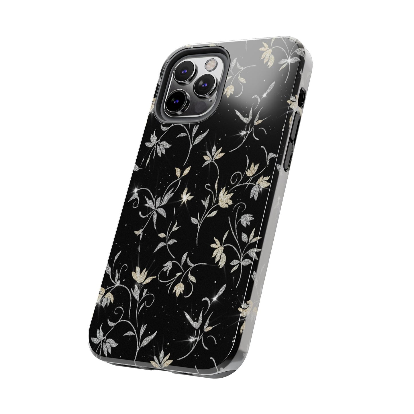 Floral Noir Tough Phone Case — Vintage Black Botanical Protective Cover