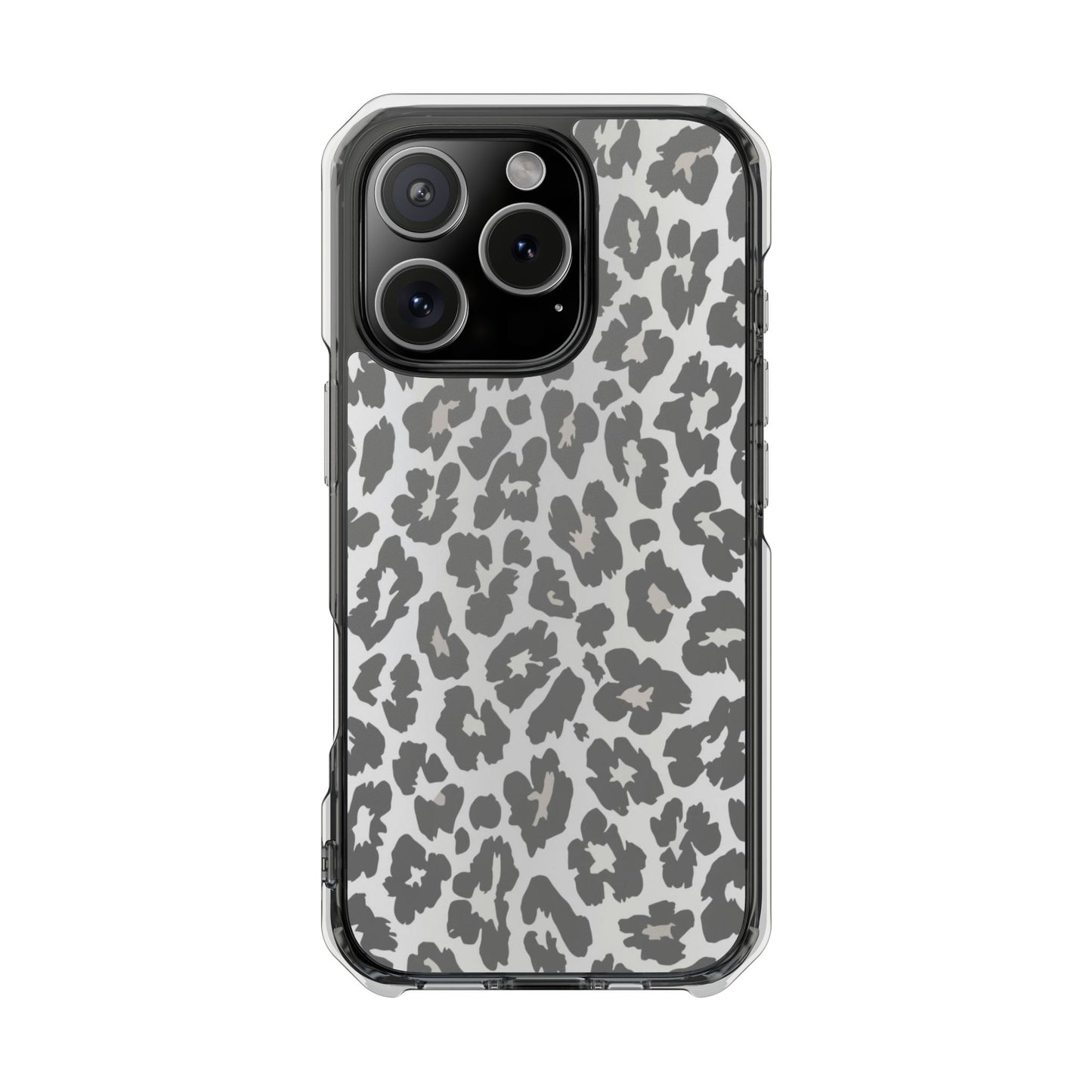Clear Magnetic Impact Phone Case — Gray Leopard Print