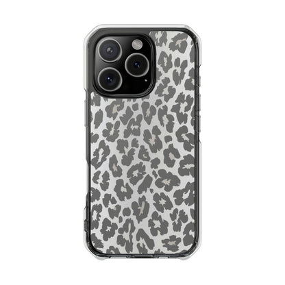 Clear Magnetic Impact Phone Case — Gray Leopard Print